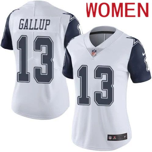 Women Dallas Cowboys #13 Michael Gallup Nike White Rush Vapor Limited NFL Jersey->women nfl jersey->Women Jersey